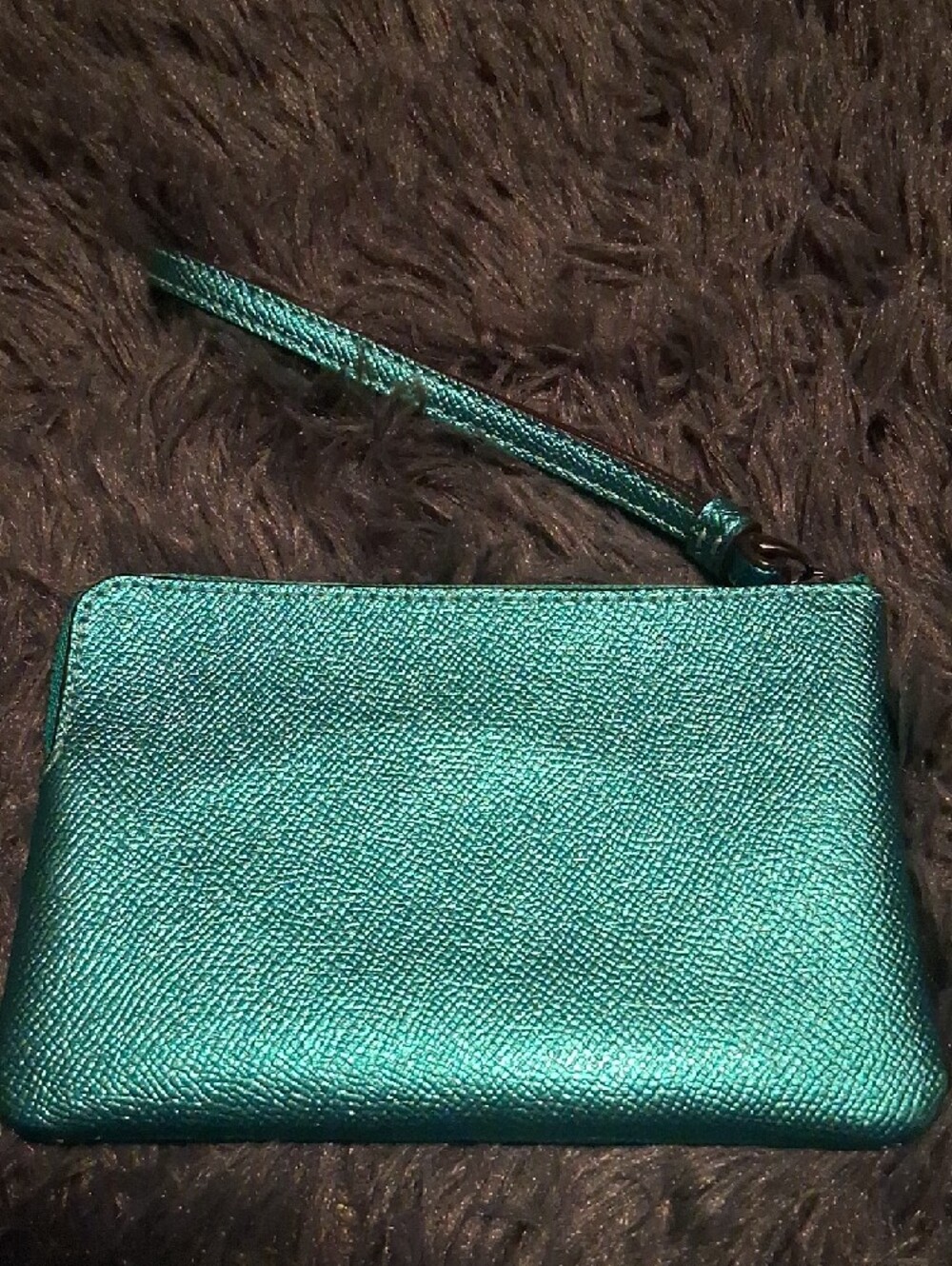 Coach Metallic Teal Wristlet Pouch with Strap - Picture 2 of 9